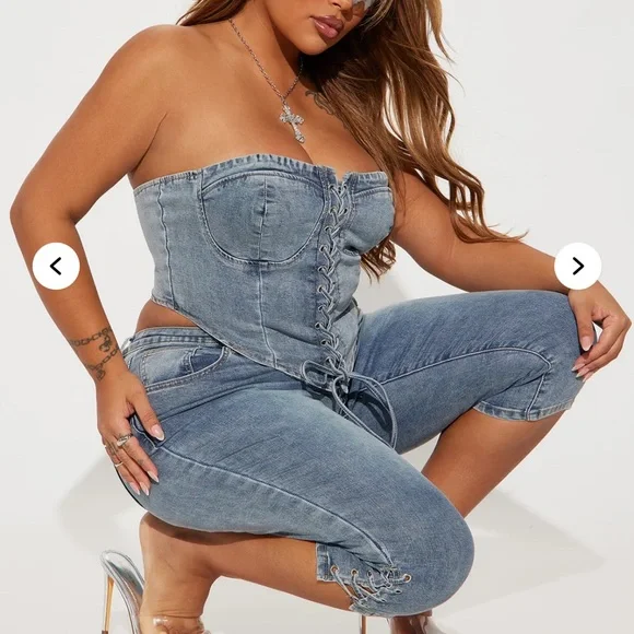 Wait For Me Denim Capri Set - Medium Wash Small - Picture 6 of 9